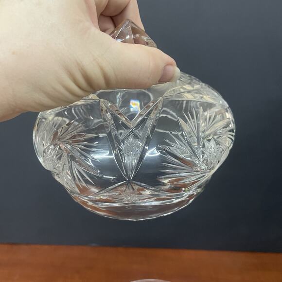 Vintage Polish Violetta Dome Lidded Cheese Butter Dish Round Pinwheel Hand Cut - Picture 9 of 10